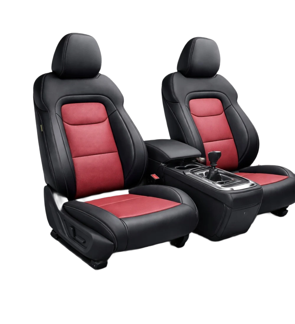 Alternative view of Toyota Tacoma (2024+) Custom Burgundy Genuine Leather Seat Covers - BU-07